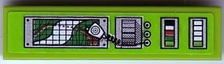 Lego Tile 1 x 4 with Map with Grid and CB Radio with Wire and Indicators Pattern (Sticker) - Set 8899 / Lime