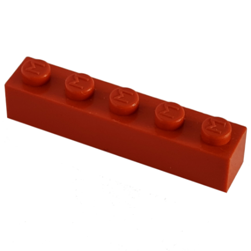 Lego Modulex Brick 1 x 5 with M on Stud / Modulex Red