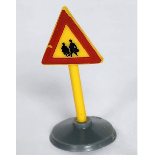 Lego Road Sign Old Triangle with Pedestrian Crossing 2 People Print & Type 1 Base / White