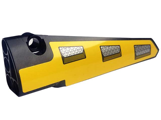Lego Technic, Panel Fairing # 5 Long Smooth, Side A with Silver Tread Plates on Yellow Background Pattern (Sticker) - Set 42094