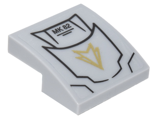 Lego Slope, Curved 2 x 2 x 2/3 with Black Lines, 'MK 82' and Gold Arrow Pattern (Sticker) - Set 76050