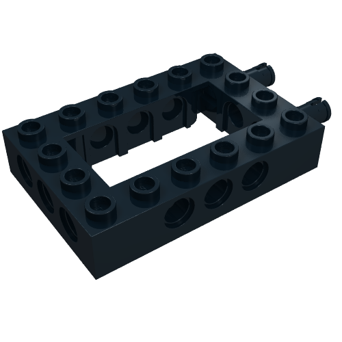 Lego Technic Brick 4 x 6 with 2 x 4 Opening, 2 Fixed Rotatable Friction Pins on End / Black