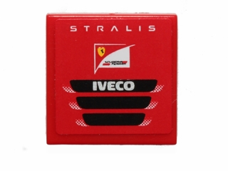 Lego Tile 2 x 2 with 'STRALIS', Scuderia Ferrari Logo and 'IVECO' Pattern (Sticker) - Set 30191 / Red