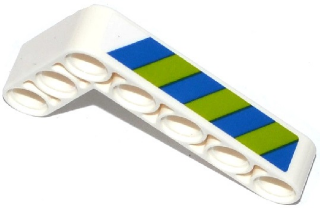 Lego Technic, Liftarm, Modified Bent Thick L-Shape 3 x 5 with Blue and Lime Danger Stripes Pattern Model Right Side (Sticker) - Set 42047