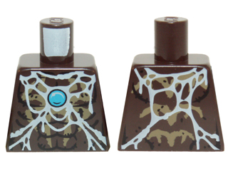 Lego Torso Chima Bare Chest with Spider Web, Dark Tan Spider and Blue Round Jewel (Chi) Pattern / Dark Brown