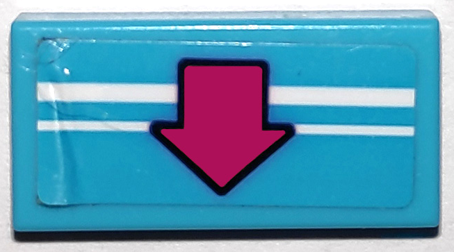 Lego Tile 1 x 2 with 2 White Stripes and Magenta Arrow with Black Outline Pattern (Sticker) - Set 41338