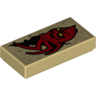 Lego Tile 1 x 2 with Red Spider Monster with Yellow Eyes Print (Book of Revenge) / Tan