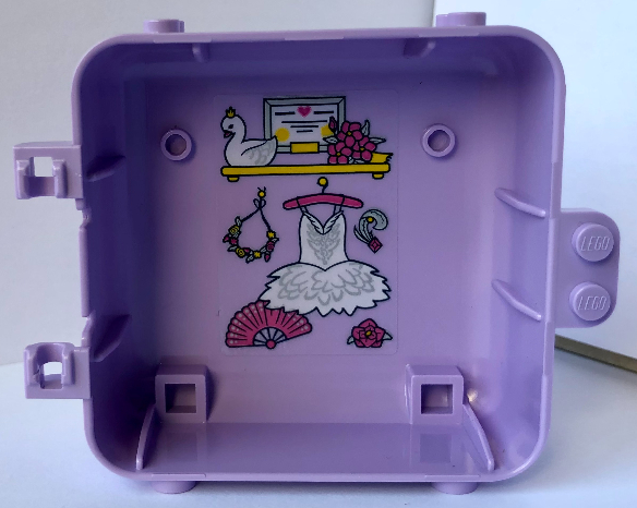 Lego Container, Box 3 x 8 x 6 2/3 Half Back with Dress, Fan, Flowers, Swan and Certificate Pattern (Sticker) - Set 41670