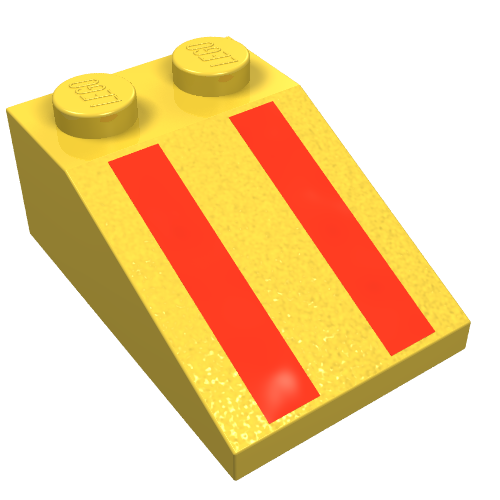 Lego Brick Sloped 33° 3 x 2 with Red Stripes Print / Yellow
