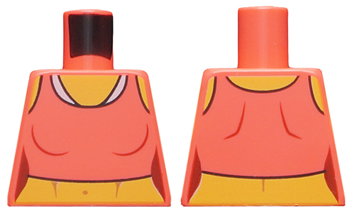 Lego Torso Female Midriff Tank Top with White Neck Hem Pattern / Coral