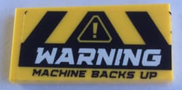 Lego Tile 2 x 4 with Black and Yellow Danger Stripes and 'WARNING MACHINE BACKS UP' Pattern (Sticker) - Set 60188 / Yellow
