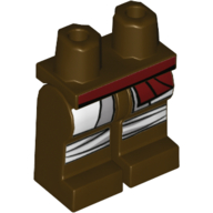Lego Hips and Dark Brown Legs with Dark Red Sash Belt, White Panels and Knee Straps / Dark Brown