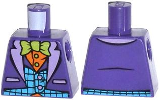 Lego Torso Batman Suit with Medium Azure Vest, Orange Shirt, and Lime Bow Tie Pattern / Dark Purple