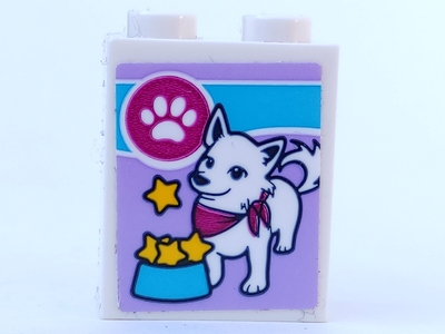 Lego Brick 1 x 2 x 2 with Inside Stud Holder with Dog, Paw Print, and Stars in Food Bowl Pattern (Sticker) - Set 41323