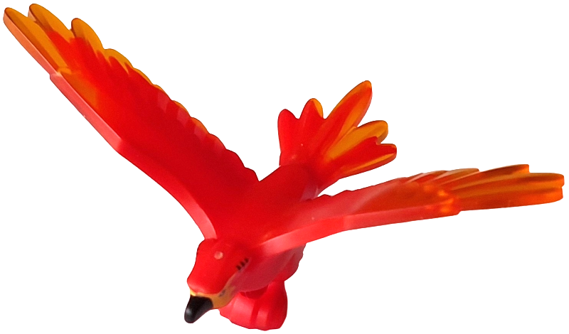 Lego Animal, Bird, Phenix with Open Wings with Trans-Orange Tail, Yellow Head, Black Beak print