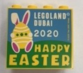 Lego Brick 2 x 4 x 3 with LEGOLAND Dubai 2020 Happy Easter Pattern / Yellow