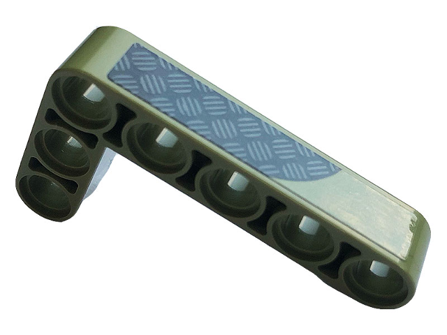 Lego Technic, Liftarm, Modified Bent Thick L-Shape 3 x 5 with Tread Plate Pattern Model Right Side (Sticker) - Set 42110 / Olive Green