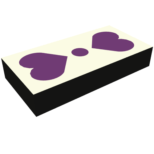 Lego Tile 1 x 2 with White Square, 2 Purple Hearts, Circle Print