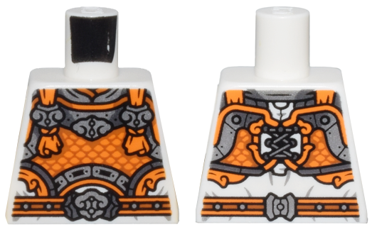 Lego Torso Orange, Silver and Dark Silver Armor, Clasps and Belt Pattern / White