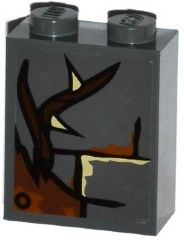 Lego Brick 1 x 2 x 2 with Inside Stud Holder with Bricks, Broken Wooden Plank and Vine with Thorns Pattern (Sticker) - Set 79014