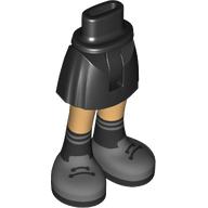 Lego Minidoll Hips and Short Skirt with Warm Tan Legs, Dark Bluish Grey Shoes, Black Socks, Laces Print / Black