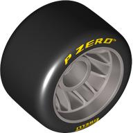 Lego Wheel Rim 24 x 15 with Black Slick Tyre [Soft Rubber] with Yellow 'PIRELLI P ZERO Print