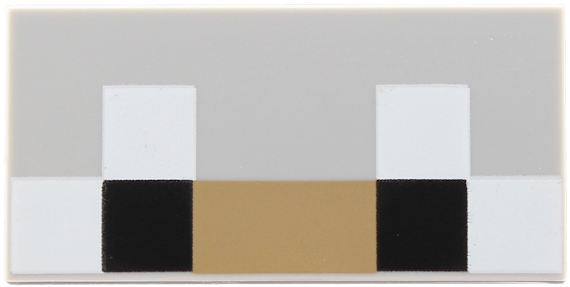Lego Tile 2 x 4 with Black and White Squares and Dark Tan Rectangle Pattern (Minecraft Baby Wolf Eyes) / Light Bluish Gray