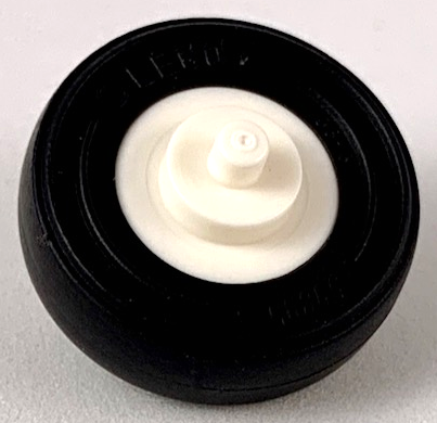 Lego Wheel Center Small with Stub Axles (Pulley Wheel) with Black Tire 14mm D. x 4mm Smooth Small Single with Number Embossed on Side (3464 / 59895) / White