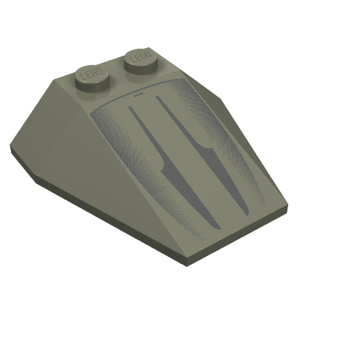 Lego Brick Wedged, Sloped 4 x 4 Triple, No Stud Notches with Droid Fighter Print