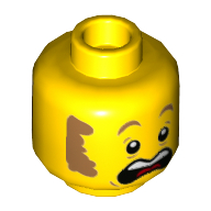 Lego Minifig Head Clemmons, Nougat Eyebrows and Sideburns, Concerned / Open Mouth Scared Print / Yellow