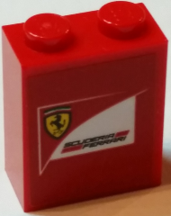 Lego Brick 1 x 2 x 2 with Inside Stud Holder with Scuderia Ferrari Logo with Black Outlined Ferrari Logo Pattern (Sticker) - Set 75913