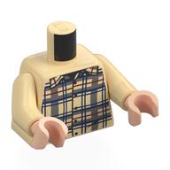 Lego Torso, Dark Blue/Dark Red/Dark Bluish Grey Plaid Shirt Print, Tan Arms, Light Nougat Arms