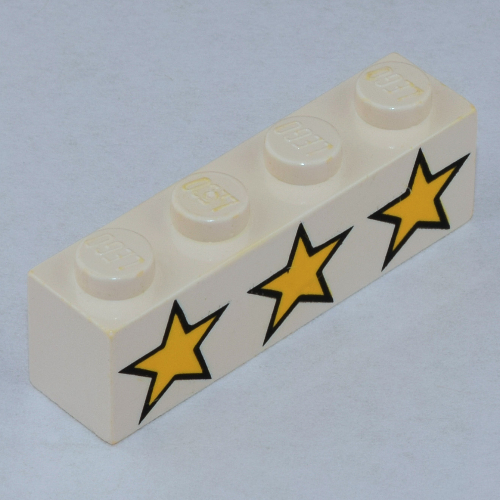 Lego Brick 1 x 4 with 3 Yellow Stars Print / White