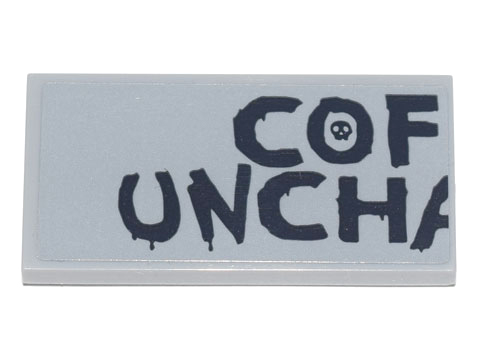 Lego Tile 2 x 4 with Messy 'COF' 'UNCH' and Half of 'A' (Coffee Unchained Sign) Pattern (Sticker) - Set 70840