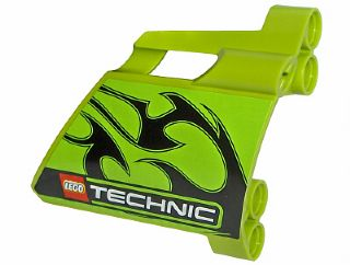 Lego Technic, Panel Fairing #22 Large Short, Small Hole, Side A with Black Flames and LEGO TECHNIC Logo Pattern (Sticker) - Set 8291