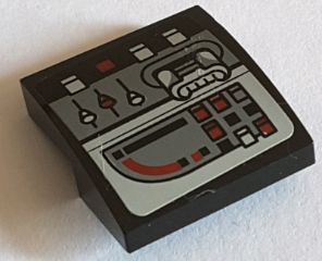 Lego Slope, Curved 2 x 2 x 2/3 with Control Panel Pattern Model Left Side (Sticker) - Set 75060 / Black