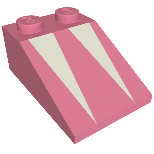 Lego Brick Sloped 33° 3 x 2 with White Triangles Print / Medium Dark Pink