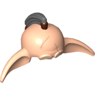 Lego Head Top, Lennik Skull Top with Long Ears, Dark Bluish Gray Pony Tail Hair and Scars Print (Even Piell) / Light Nougat