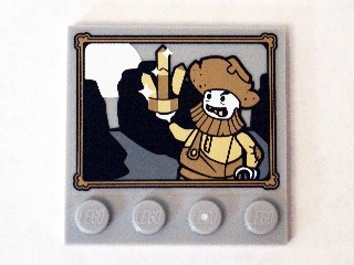 Lego Tile, Modified 4 x 4 with Studs on Edge with Miner Forty-Niner Painting Pattern (Sticker) - Set 75904 / Light Bluish Gray