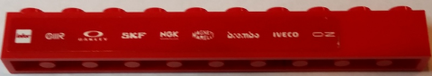Lego Brick 1 x 10 with 'infor', OIIR', 'OAKLEY', 'SKF', 'NGK SPARK PLUGS', MAGNETI MARELLI', 'brembo', IVECO' and 'OZ' Pattern (Sticker) - Set 75913