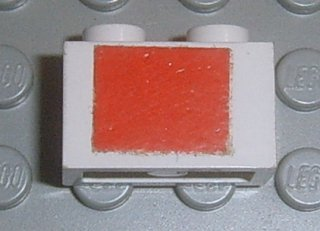 Lego Brick 1 x 2 with Red Rectangle Pattern (Sticker) - Set 6375-2
