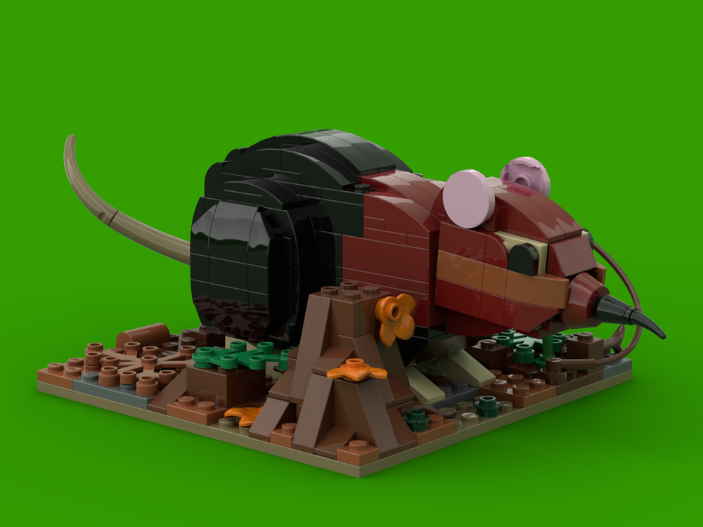 Lego Elephant Shrew (Red) with Forest Floor Display Base