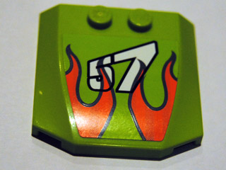 Lego Wedge 4 x 4 x 2/3 Triple Curved with Flames and '57' Pattern (Sticker) - Set 8165