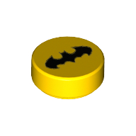 Lego Tile Round 1 x 1 with Batman Logo Print / Yellow