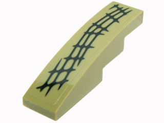Lego Slope, Curved 4 x 1 with Black Scales Pattern Model Upper Left (Sticker) - Set 70014 / Olive Green