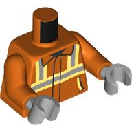 Lego Torso Safety Jacket, Silver and Vibrant Yellow Stripes Print, Reddish Orange Arms, Light Bluish Gray Hands
