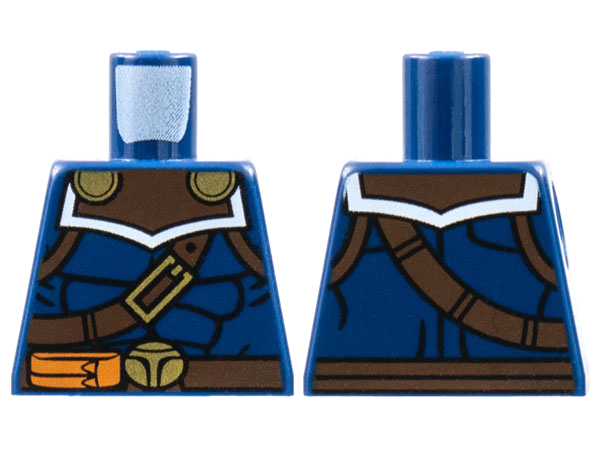 Lego Torso Muscles Outline with Reddish Brown Belts with Gold Buckles Pattern / Dark Blue