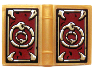 Lego Minifigure, Utensil Book 2 x 3 with Fangs and Snake Eating its Tail (Ouroboros) on Dark Red Background Pattern (Stickers) - Set 70732 / Pearl Gold