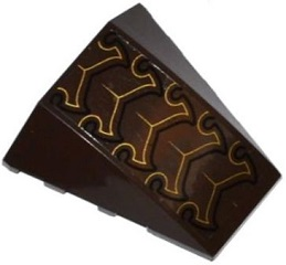 Lego Wedge 4 x 4 Triple Curved No Studs with Black and Gold Exoskeleton Pattern (Sticker) - Set 70132 / Dark Brown