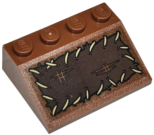 Lego Slope 33 3 x 4 with Dark Brown Fabric with Tears and Tan Stitching Pattern (Sticker) - Set 76429